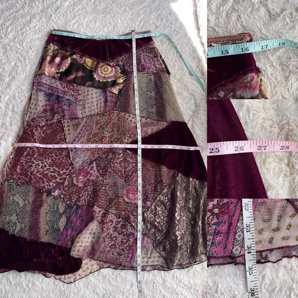 SOLD Cache vintage Y2K patchwork silk maxi skirt fairy paisley floral velvet - Picture 4 of 12
